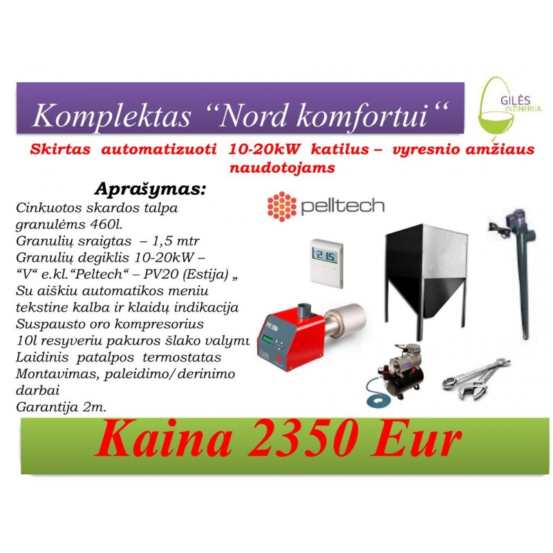 Medienos granulių degiklio komplektas, skirtas vyresnio amžiaus vartotojams