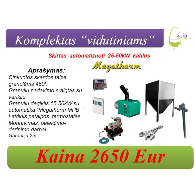 Medienos granulių degiklio komplektas, skirtas žemos kokybės granulių kūrenimui